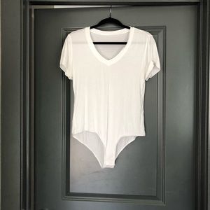 White V-Neck T-Shirt Bodysuit Brand New